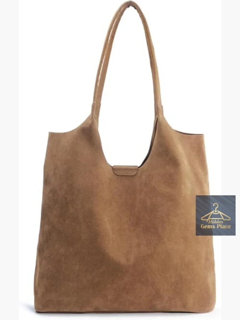 Faux Suede Hobo Tote Bag with Magnetic Closure - Soft Vegan Leather Handbag